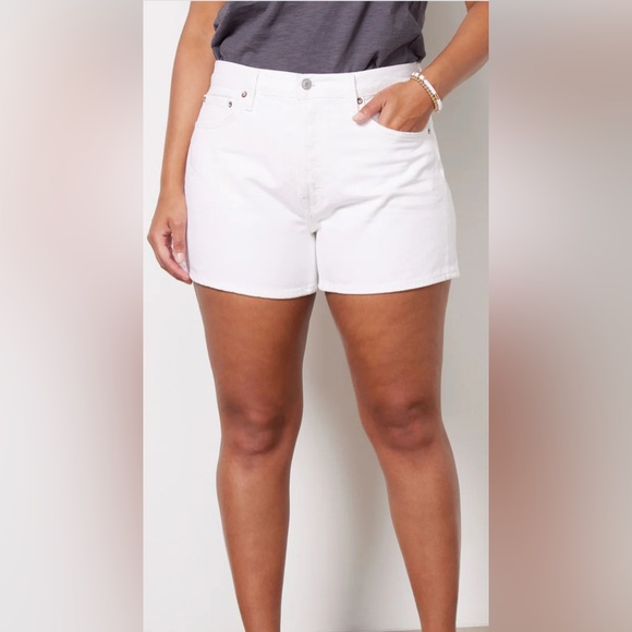 Agolde Parker Long Short High Rise‎ Denim Shorts White Dough Size 32 NWT
